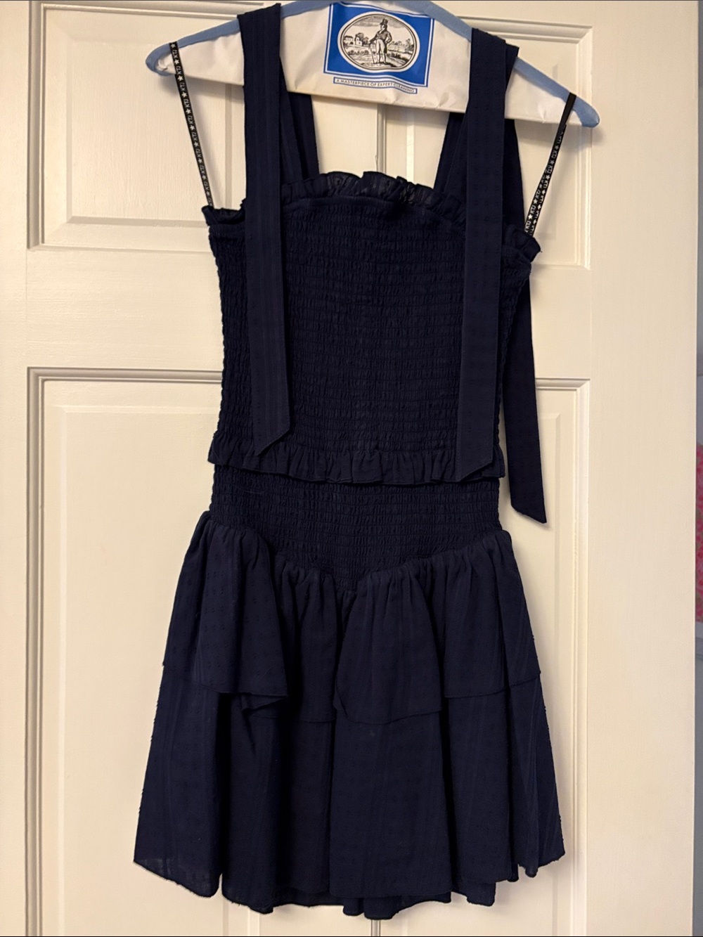 Navy Dress XS Katie J smocked top and waist excellent condition